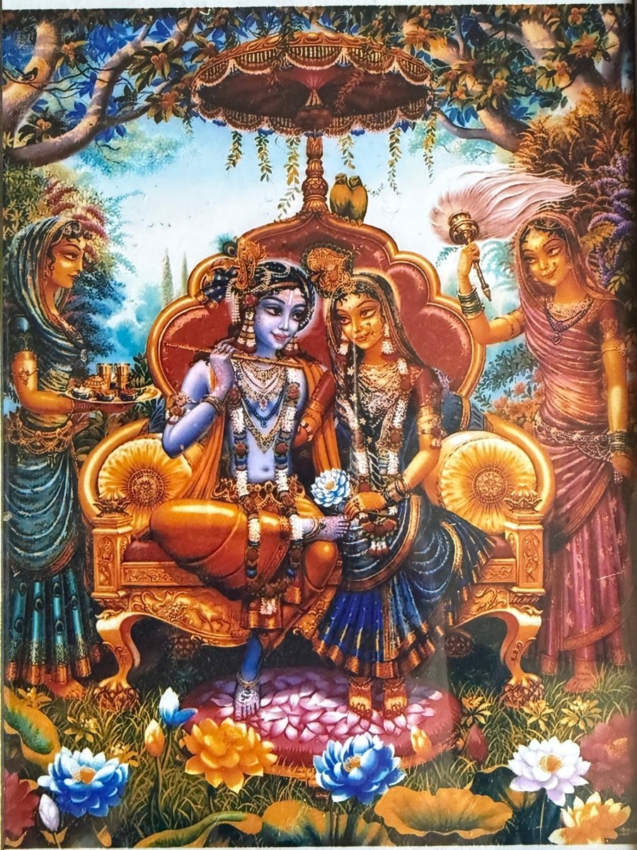 Rasmandal Radha Krishna Chavi with 1 Beautiful Poshakh (Without Frame) - Shri Hit Sakhi